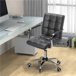 Gray Leather Office Chair Adjustable Swivel Arms - thumbnail 4
