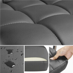 Gray Leather Office Chair Adjustable Swivel Arms - thumbnail 3