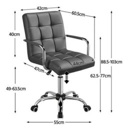 Gray Leather Office Chair Adjustable Swivel Arms - thumbnail 2