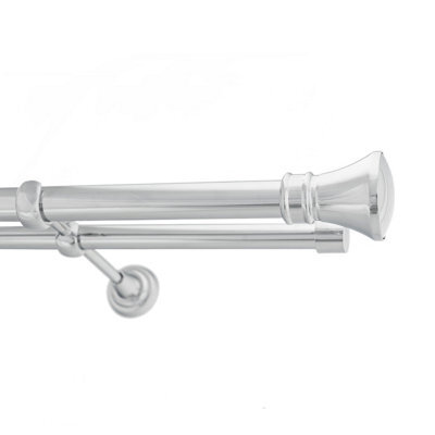 Toolty Double Metal Curtain Pole 25/19mm With Finials Rod Classic Brackets Liberty 290Cm Chrome