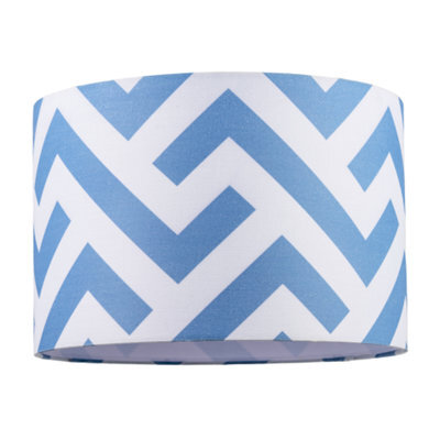 Happy Homewares Contemporary Sky Blue Fabric Lamp Shade With Geometric Chevron Pattern - image 1