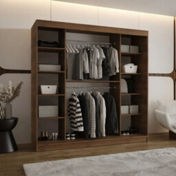 Arte Rubino V2 Oak Walnut Sliding Wardrobe 200Cm With Wide Mirrored Storage - thumbnail 3