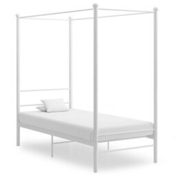 Berkfield Canopy Bed Frame White Metal 90X200 Cm - thumbnail 1