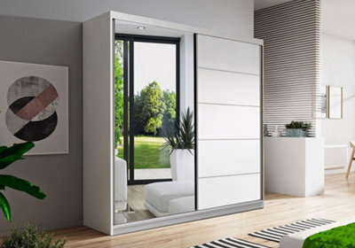 Vista 05 150X200X61Cm Sliding Door Wardrobe With Mirror White Matt Front + White Body - image 1