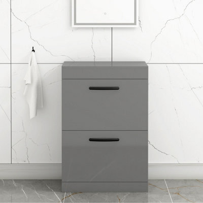 Royal Bathrooms Turin 600mm Indigo Grey Gloss Floor Standing Worktop Vanity Unit - 2 Drawer With Matt Black Handle - image 1