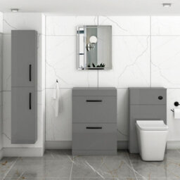 Royal Bathrooms Turin 600mm Indigo Grey Gloss Floor Standing Worktop Vanity Unit - 2 Drawer With Matt Black Handle - thumbnail 2