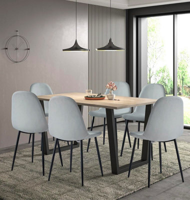 Hallowood Furniture Dudley 1.5M Dining Table Set With 6 Silver Grey Fabric Chairs - image 1