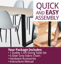Hallowood Furniture Dudley 1.5M Dining Table Set With 6 Silver Grey Fabric Chairs - thumbnail 7