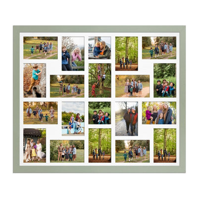 AK Frames 80X70Cm Green Modern Multi Photo Frame With White Mount - Holds 20 Apertures (18X) 6X4, (2X) 4X4 Photos - image 1