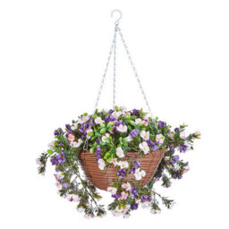 Artificial Petunia Regal Hanging Basket - Uv & Weather Resistant Faux Flower Display In Pot With Metal Chain - H57 X 30Cm Diameter - thumbnail 3