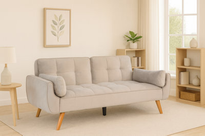 Eco Living Blythe Velvet Light Grey Futon 3-Seater Sofa Bed - image 1