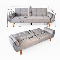 Eco Living Blythe Velvet Light Grey Futon 3-Seater Sofa Bed - thumbnail 4