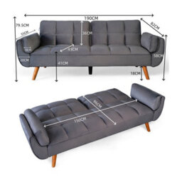 Eco Living Blythe Velvet Light Grey Futon 3-Seater Sofa Bed - thumbnail 7
