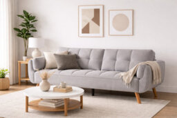 Eco Living Blythe Velvet Light Grey Futon 3-Seater Sofa Bed - thumbnail 2