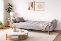 Eco Living Blythe Velvet Light Grey Futon 3-Seater Sofa Bed - thumbnail 3