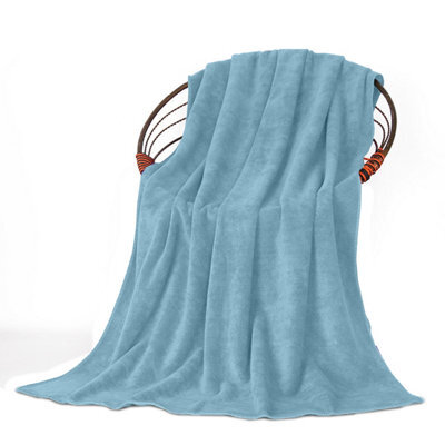 Oxford Homeware Reversible Throw Blanket Soft Warm & Sofa, Bed Fleece Throw, Light Blue (Double 150X200Cm)
