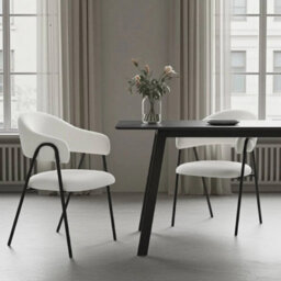 Noah Set Of 2 White Sherpa Fleece Velvet Dining Chairs With Black Metal Frame - thumbnail 8