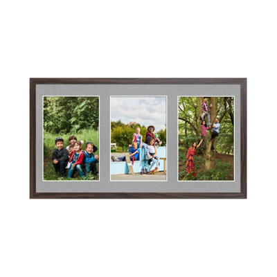 AK Frames 40X20Cm Walnut Sleek Multi Photo Frame With Silver Mount - Holds 3 Apertures (3X) 6X4 Photos - image 1