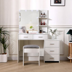 Thehotsale Hollywood-Style Mdf Dressing Table Set With Large Lighted Mirror In White - thumbnail 2