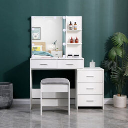Thehotsale Hollywood-Style Mdf Dressing Table Set With Large Lighted Mirror In White