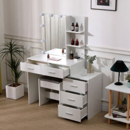 Thehotsale Hollywood-Style Mdf Dressing Table Set With Large Lighted Mirror In White - thumbnail 3