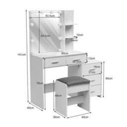 Thehotsale Hollywood-Style Mdf Dressing Table Set With Large Lighted Mirror In White - thumbnail 7