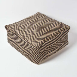 Homescapes Black And Cream Chevron Pattern Large Square Pouffe - thumbnail 3