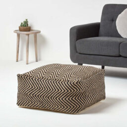 Homescapes Black And Cream Chevron Pattern Large Square Pouffe - thumbnail 2