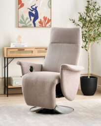 Beliani Recliner Chair Prime With Footrest Fabric Taupe - thumbnail 2