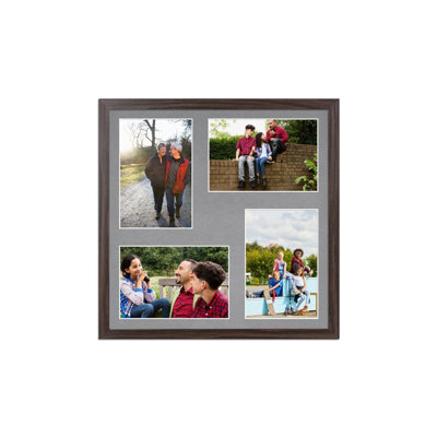 AK Frames 12X12 Walnut Sleek Multi Photo Frame With Mid Grey Mount - Holds 4 Apertures (4X) 6X4 Photos - image 1