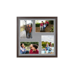 AK Frames 12X12 Walnut Sleek Multi Photo Frame With Mid Grey Mount - Holds 4 Apertures (4X) 6X4 Photos