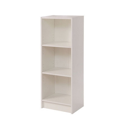 Timber Art Design White Bookcase 3 Tier Narrow Shelving Storage Unit Living Room Bedroom - image 1