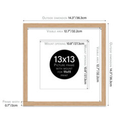 "13X13"" Oak Picture Frame - 13X13"" Square Frame With 11X11"" Mount For 13X13""/11X11"" Pictures Art Deco Style Room Decor, 1 Pack" - thumbnail 2