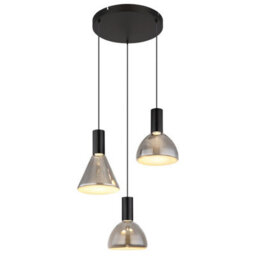 Luminosa Lighting Luminosa Labora Cluster Pendant Ceiling Light Matt Black Smoke Glass Shade 3X Led 3000K