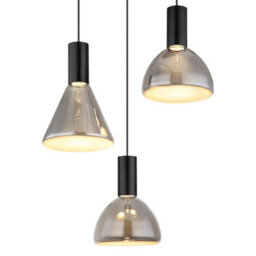 Luminosa Lighting Luminosa Labora Cluster Pendant Ceiling Light Matt Black Smoke Glass Shade 3X Led 3000K - thumbnail 3