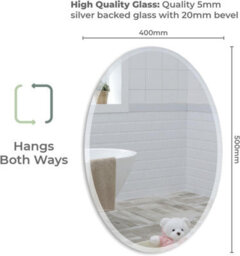 Mood Premium Oval Bathroom Mirror Wall Mounted, Frameless, Bevelled Edges (50Cm X 40Cm) - thumbnail 3