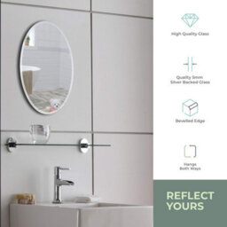 Mood Premium Oval Bathroom Mirror Wall Mounted, Frameless, Bevelled Edges (50Cm X 40Cm) - thumbnail 2