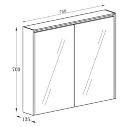 Plum&clay Norton Light Grey Double Bathroom Mirrored Led Wall Cabinet (W)750mm (H)700mm - thumbnail 2