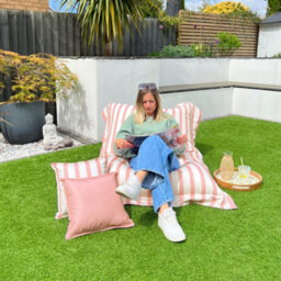 rucomfy Beanbags Rucomfy Adults Squarbie Bean Bag - Indoor Or Outdoor Bean Bag Lounger Chair Pink Striped Print - thumbnail 2