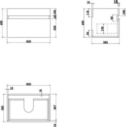 Affine 600mm Wall Hung Vanity Unit Basin Sink Bathroom Storage Cabinet Furniture Grey - thumbnail 7