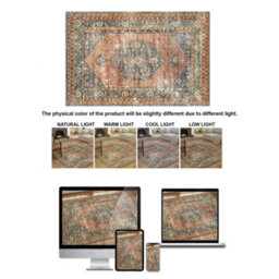 Decoranddecor Rug, Washable Rugs, Bedroom Kitchen Rugs, 80X150Cm, Non-Slip, Pet Friendly, Low Pile, Persian Rug - Calmere - thumbnail 9