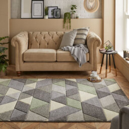 Modern Green Geometric Easy To Clean Rug For Dining Room-200Cm X 285Cm - thumbnail 1
