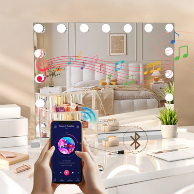 Inmtfei Bluetooth Hollywood Vanity Makeup Mirror, 15 Led Bulbs, 5X Magnifier, Usb Charging, 58X46Cm - image 1