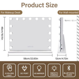Inmtfei Bluetooth Hollywood Vanity Makeup Mirror, 15 Led Bulbs, 5X Magnifier, Usb Charging, 58X46Cm - thumbnail 2
