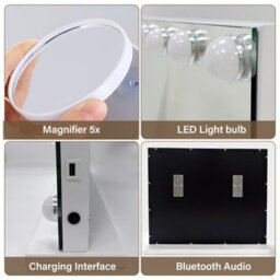 Inmtfei Bluetooth Hollywood Vanity Makeup Mirror, 15 Led Bulbs, 5X Magnifier, Usb Charging, 58X46Cm - thumbnail 7