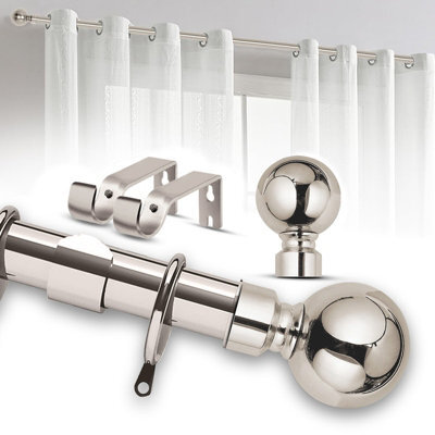 Imperial Rooms Curtain Pole - Metal Extendable Rod Heavy Duty Plain Ball Finish Brushed Silver, (L)0.7-1.2M (Dia)28mm - image 1
