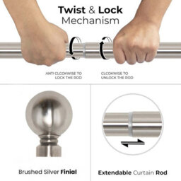 Imperial Rooms Curtain Pole - Metal Extendable Rod Heavy Duty Plain Ball Finish Brushed Silver, (L)0.7-1.2M (Dia)28mm - thumbnail 4