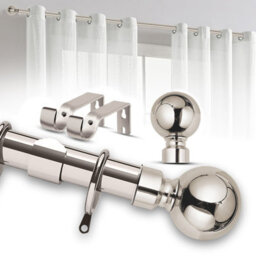 Imperial Rooms Curtain Pole - Metal Extendable Rod Heavy Duty Plain Ball Finish Brushed Silver, (L)0.7-1.2M (Dia)28mm - thumbnail 1
