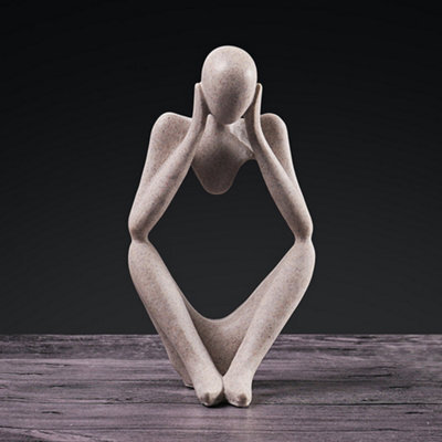 Living And Home Resin Beige Abstract Figure Ornaments Home Decor Women Thinker Thinking Statue For Shelf House Decor 9 Inch - image 1
