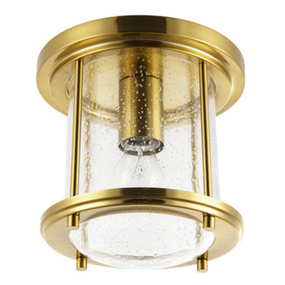 Happy Homewares Vintage Industrial Ceiling Light In Satin Gold With Clear Bubble Glass - image 1
